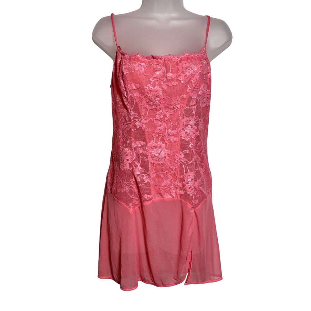 Victoria's Secret Y2K 04‎ Pink Lace Slip Fairy Coquette Chemise Mini Dress Sz L